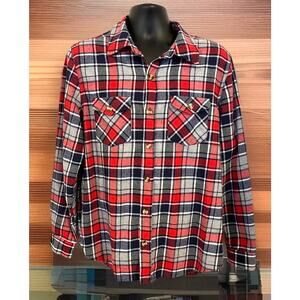 VTG 90s Open Trails Western Yoke Pocket Button Up Flannel Men’s Red Black Gray L